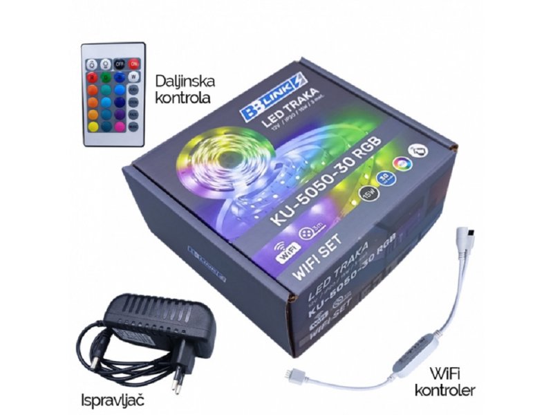 BBLINK Led Traka KU 5050 30 RGB 12V IP20 WIFI SET 3met 15W Cena